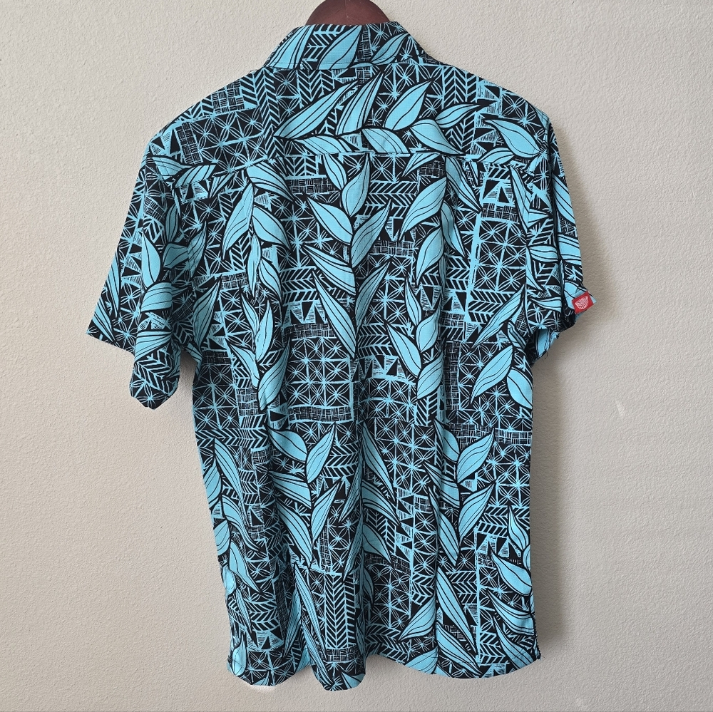 Tanoa Hawaiian Shirt Aqua Blue and Black Men's Medium New - Picture 2 of 3